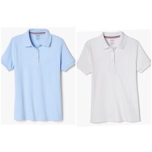French Toast Girls Uniform Picot Collar Polo Shirts X-Large LOT‎ OF 2 White Blue